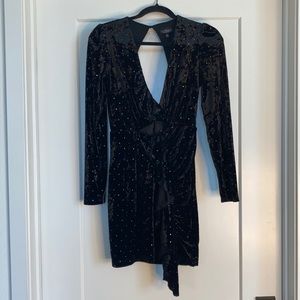 TopShop Velvet Black Long Sleeve Mini Dress with Colorful Jewels. Size 2